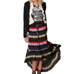 Free People Flowy Striped Pleated High Low Maxi Skirt - Women’s Size XS